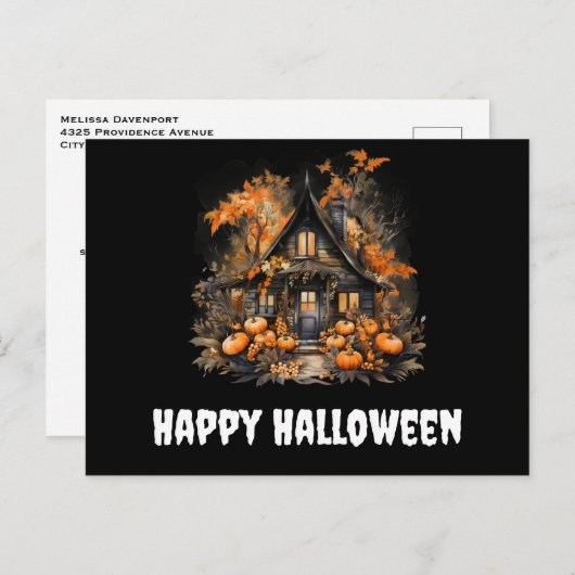 Haunted House met pompoenen Halloween Briefkaart (Voorkant / Achterkant)