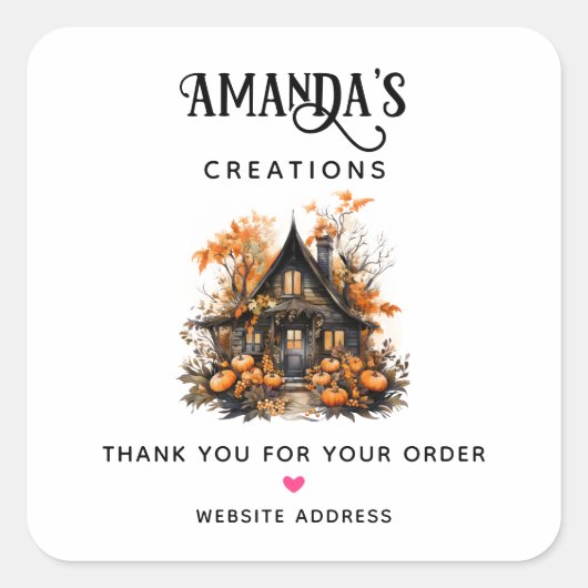 Haunted House met pompoenen Halloween Business Vierkante Sticker (Voorkant)