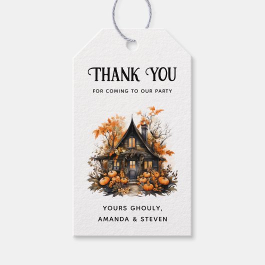 Haunted House met pompoenen Halloween Dank u Cadeaulabel (Voorkant)