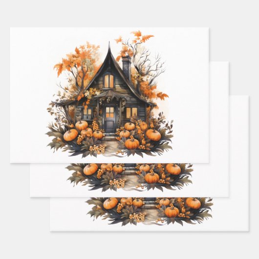 Haunted House met pompoenen Halloween Inpakpapier Vel (Set)
