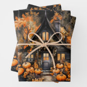 Haunted House met pompoenen Halloween Inpakpapier Vel (In situ)