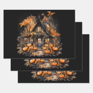 Haunted House met pompoenen Halloween Inpakpapier Vel
