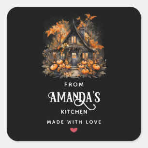 Haunted House met pompoenen Halloween Keuken Vierkante Sticker