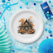 Haunted House met pompoenen Halloween Papieren Bordje (Feest)