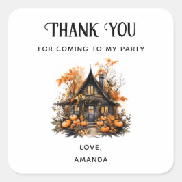 Haunted House met pompoenen Halloween Party Bedank Vierkante Sticker