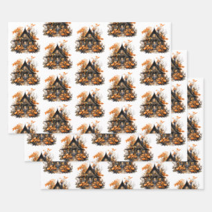 Haunted House met pompoenen Halloween Patroon Inpakpapier Vel