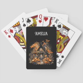 Haunted House met pompoenen Halloween Pokerkaarten