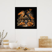 Haunted House met pompoenen Halloween Poster (Keuken)