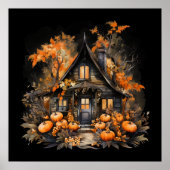 Haunted House met pompoenen Halloween Poster (Voorkant)