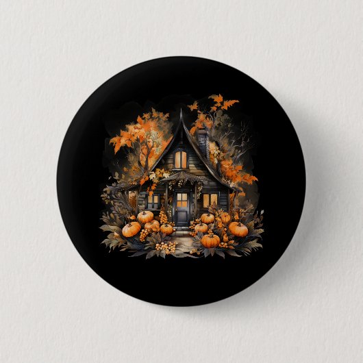 Haunted House met pompoenen Halloween Ronde Button 5,7 Cm (Voorkant)