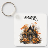 Haunted House met pompoenen Halloween Sleutelhanger (Voorkant)