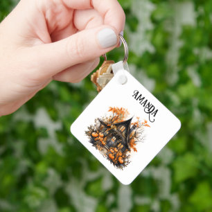 Haunted House met pompoenen Halloween Sleutelhanger