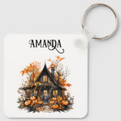 Haunted House met pompoenen Halloween Sleutelhanger (Achterkant)