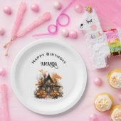 Haunted House met pompoenen Halloween Verjaardag Papieren Bordje (Feest)