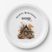 Haunted House met pompoenen Halloween Verjaardag Papieren Bordje (Voorkant)