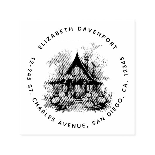 Haunted House met pompoenen Halloween Zelfinktende Stempel (Design)