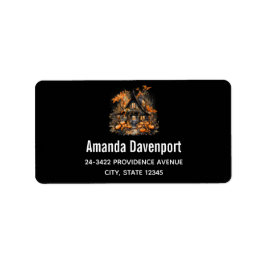 Haunted House met pompoenen Halloween Zwart Etiket