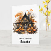 Haunted House met pompoenen herfst verjaardag Kaart (Gele Bloem)