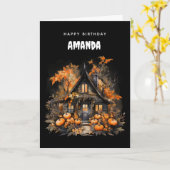 Haunted House met pompoenen herfst verjaardag Kaart (Gele Bloem)