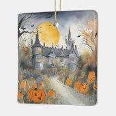 Haunted House met pompoenen Keramisch Ornament (Links)
