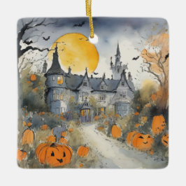 Haunted House met pompoenen Keramisch Ornament