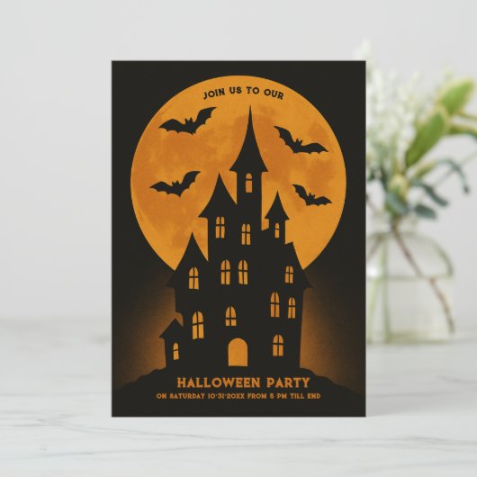 Haunted House Moon Bats Halloween feest (Staand voorkant)