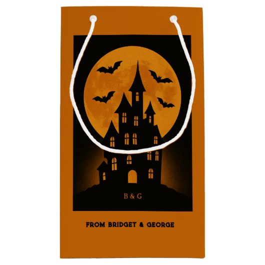 Haunted House Moon Bats Halloween feest Klein Cadeauzakje (Achterkant)