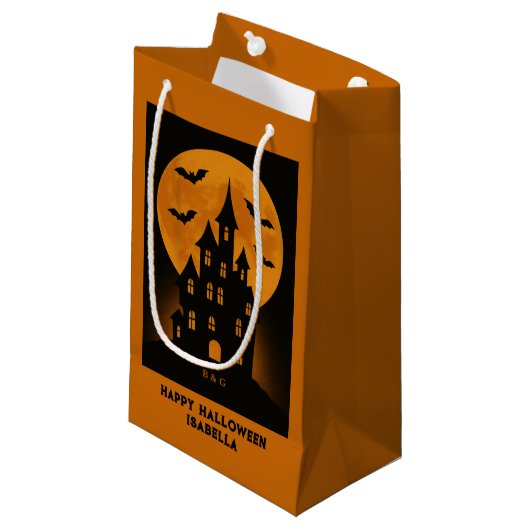 Haunted House Moon Bats Halloween feest Klein Cadeauzakje (Voorkant Gekanteld)