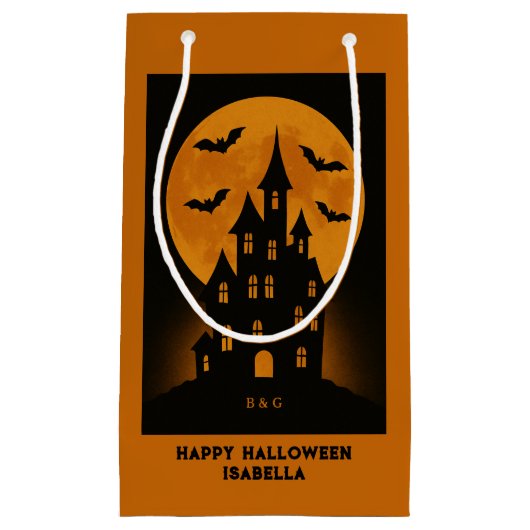 Haunted House Moon Bats Halloween feest Klein Cadeauzakje (Voorkant)