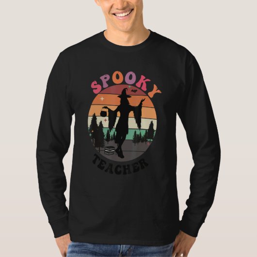 Haunted House Moon Night Groovy Spooky Teacher 3 T-shirt (Voorkant)