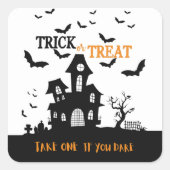 Haunted house neem er een als je durft snoep lot b vierkante sticker (Voorkant)