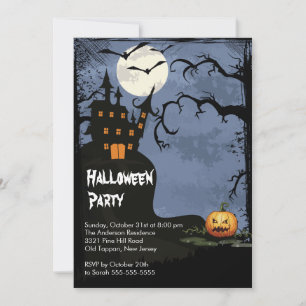 Haunted House on Hill Halloween Party Invitations Kaart