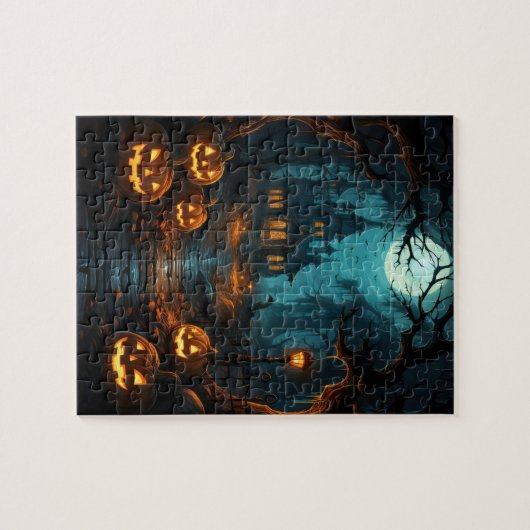 Haunted House Onder Moonlit Halloween Legpuzzel (Horizontaal)
