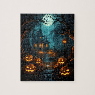 Haunted House Onder Moonlit Halloween Legpuzzel