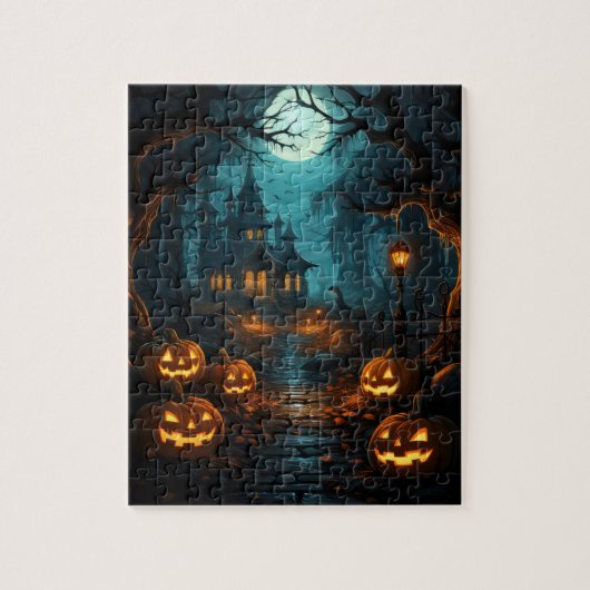 Haunted House Onder Moonlit Halloween Legpuzzel (Verticaal)