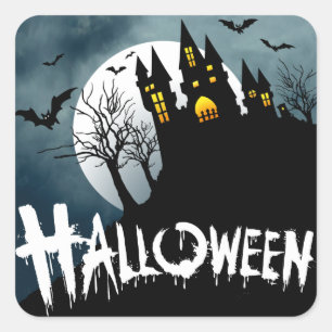 Haunted House op een heuvel Spooktacular Halloween Vierkante Sticker