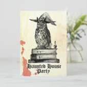 Haunted house party heks owl kaart (Staand voorkant)
