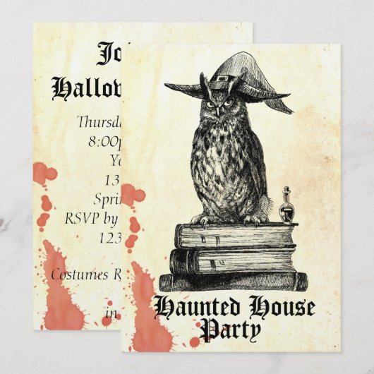 Haunted house party heks owl kaart (Voorkant / Achterkant)