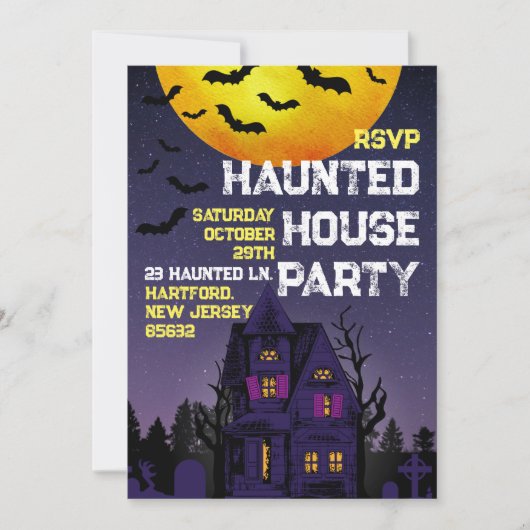 Haunted House Party Night Time Volwassen Halloween Kaart (Voorkant)