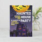 Haunted House Party Night Time Volwassen Halloween Kaart (Staand voorkant)