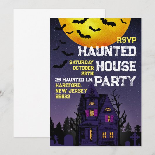 Haunted House Party Night Time Volwassen Halloween Kaart (Voorkant / Achterkant)