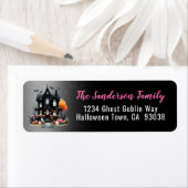 Haunted House Pink Halloween Retouradres Etiket (Insitu)