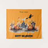 Haunted House pompoen heks sinaasappel Wandkleed (Voorkant (horizontaal))
