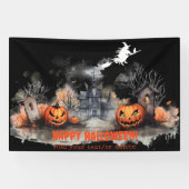 Haunted House pompoenheks zwart Spandoek (Horizontaal)