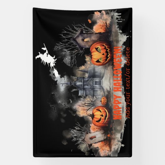 Haunted House pompoenheks zwart Spandoek (Verticaal)