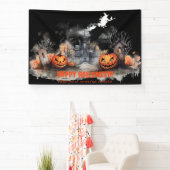 Haunted House pompoenheks zwart Spandoek (Insitu)