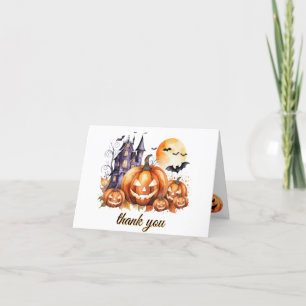 Haunted House Pumpkin Bats Halloween Baby shower Bedankkaart