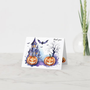 Haunted House Pumpkin Bats Halloween Baby shower Bedankkaart