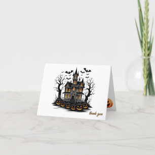 Haunted House Pumpkin Bats Halloween Baby shower Bedankkaart
