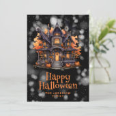 Haunted House Pumpkins Bats Halloween Kaart (Staand voorkant)